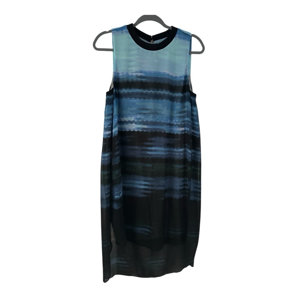Rachel Roy Daydream Moon Combo Dress Blue Sleeveless Chiffon Slit Sides Size L